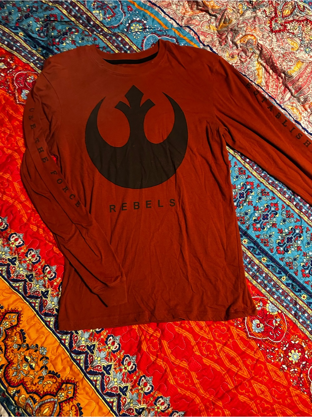 Star Wars Rebels Long Sleeve Shirt - Rust Orange with Black Rebel Emblem